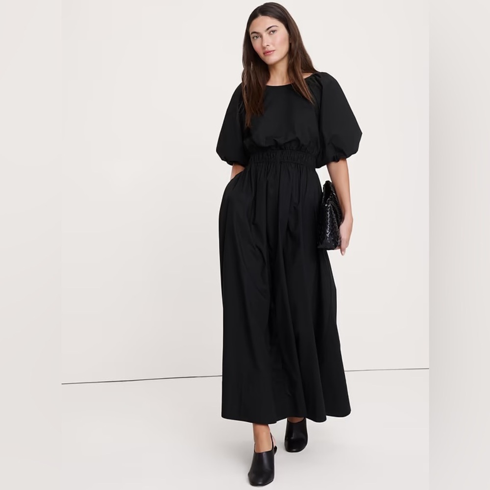 NWT! Banana Republic Black Cotton Poplin Puff-Sleeve Maxi Dress - Multiple 🏕️